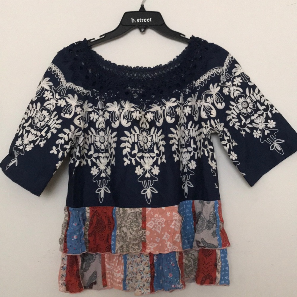 John Mark Embroidery Crochet Boho Style Top